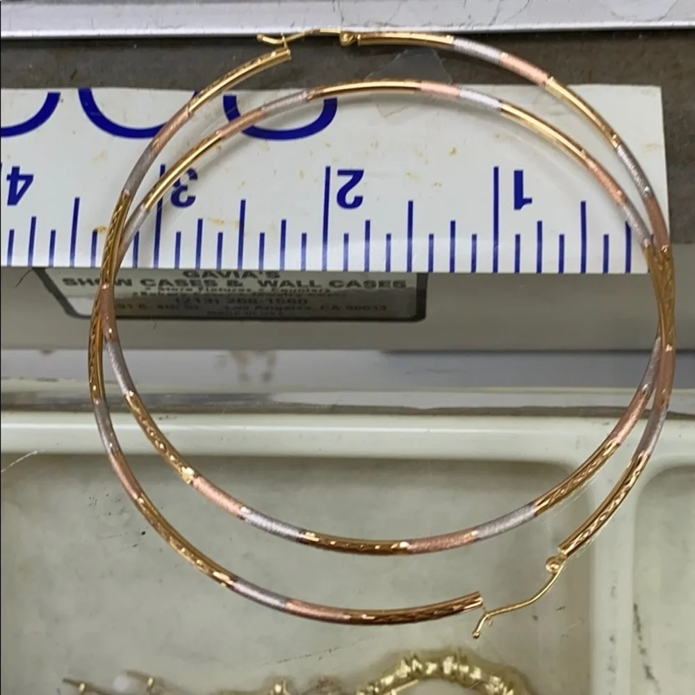 3” inches large 14k yellow Gold Hoop Earrings - Picture 5 of 6